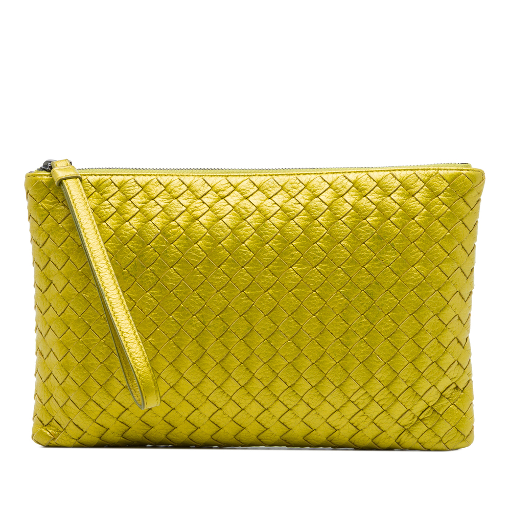 Pre-Loved Bottega Veneta Metallic Leather Intrecciato Clutch